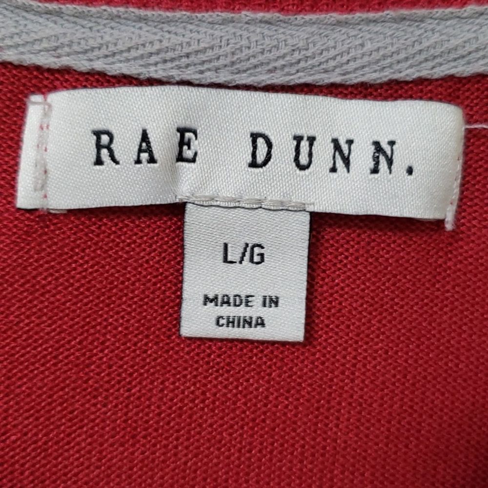 Rae Dunn Top Womens L L/S Red Knit Shirt Cheer Spellout Holiday Minimalst - Picture 2 of 7